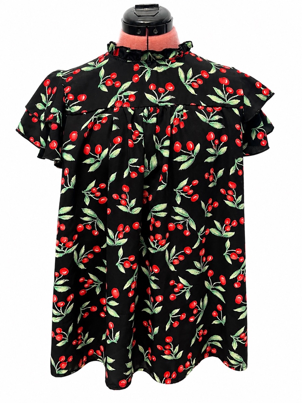 Cherry Print Ruffle Blouse